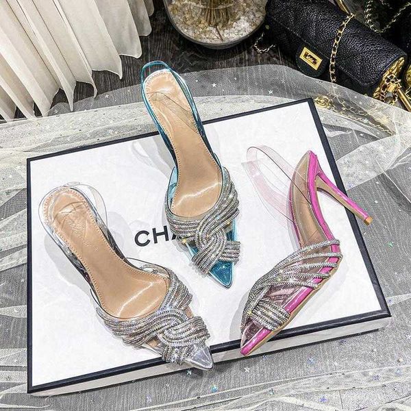 2022 summer new network red transparent cross glittering rhinestone pointed thin baotou high heel sandals, Black
2022 summer new network red transparent cross glittering rhinestone pointed thin baotou high heel sandals, Black