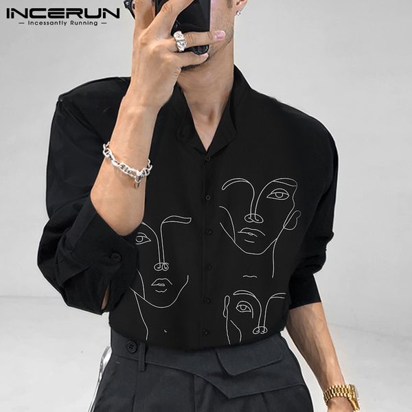 men's casual shirts stylish simple style men blouse party shows male loose fashionable face printing streetwear incerun 223 23519, White;black
men's casual shirts stylish simple style men blouse party shows male loose fashionable face printing streetwear incerun 223 23519, White;black