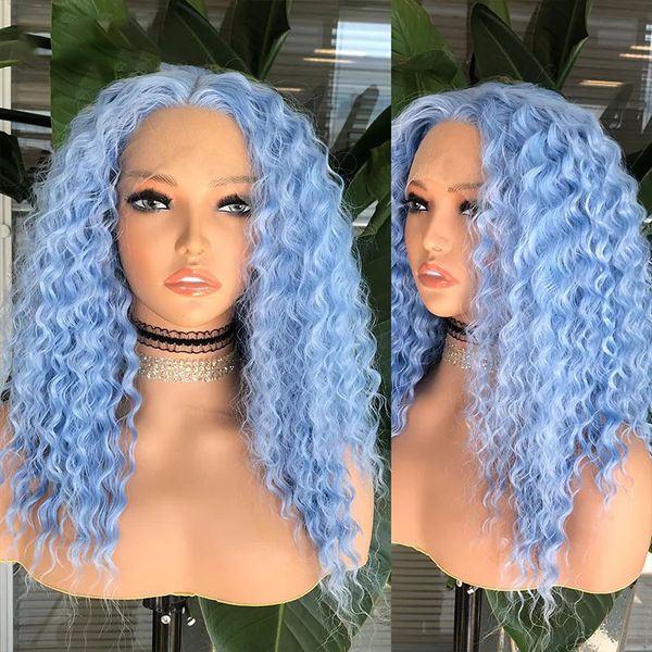 light blue colored synthetic lace front wig deep curly heat resistant fiber hair middle part daily use lace front wigs, Black
light blue colored synthetic lace front wig deep curly heat resistant fiber hair middle part daily use lace front wigs, Black