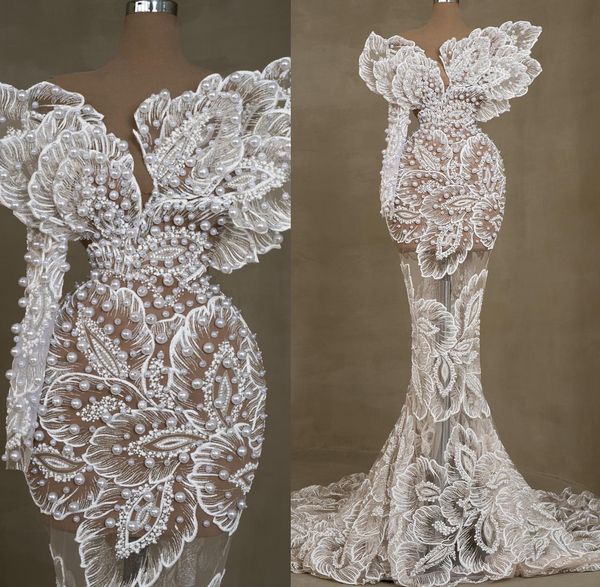 2023 arabic aso ebi mermaid lace wedding dress pearls long sleeves see through luxurious bridal gowns dresses zj0445, White
2023 arabic aso ebi mermaid lace wedding dress pearls long sleeves see through luxurious bridal gowns dresses zj0445, White