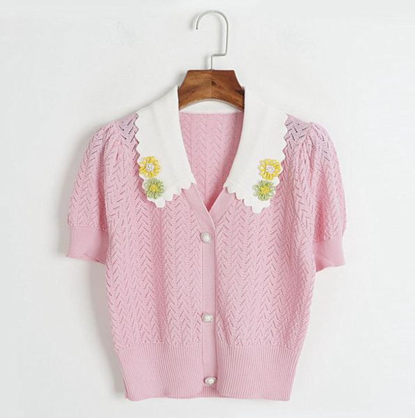 5096 2023 runway summer brand same style sweater short sleeve cardigan lapel neck blue pink green white fashion clothes womens dl, White;black
5096 2023 runway summer brand same style sweater short sleeve cardigan lapel neck blue pink green white fashion clothes womens dl, White;black