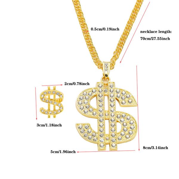 rhinestone dollar sign shape pendant necklace ring set 24k gold necklace summer wealth sign hip hop jewelry rap bling, Black
rhinestone dollar sign shape pendant necklace ring set 24k gold necklace summer wealth sign hip hop jewelry rap bling, Black