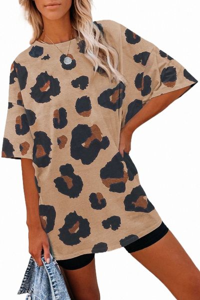 boyfriend leopard print loose t shirt 2023 new n045#, White 
boyfriend leopard print loose t shirt 2023 new n045#, White