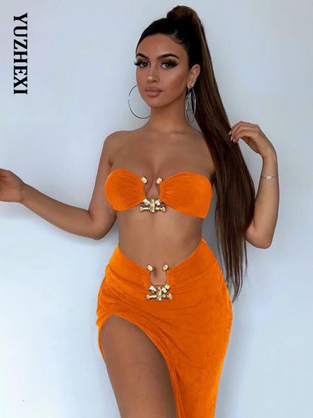 two piece dress elegant bandeau with slit asymmetrical skirt set women summer party festival metal ring matching sets orange 230518, White
two piece dress elegant bandeau with slit asymmetrical skirt set women summer party festival metal ring matching sets orange 230518, White