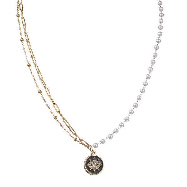pendant necklaces new selling stainless steel 14k gold devil's eye round ins small double layer pearl necklace female, Silver
pendant necklaces new selling stainless steel 14k gold devil's eye round ins small double layer pearl necklace female, Silver