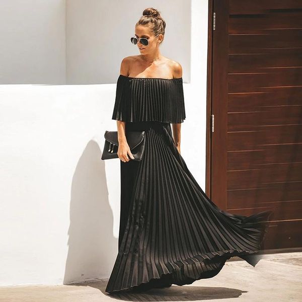 dresses women chiffon dress fashion solid party women's oneline neck off shoulder frill ruffle pleated long skirt 2022 summer new, Black;gray
dresses women chiffon dress fashion solid party women's oneline neck off shoulder frill ruffle pleated long skirt 2022 summer new, Black;gray