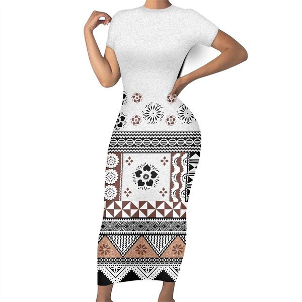 

dresses polynesian tribal fijian samoa tapa masi custom o neck dresses printing casual short sleeve bodycon long dress for women summer, Black;gray