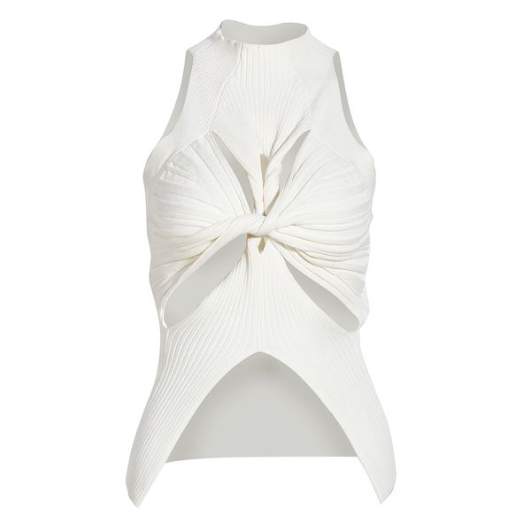 women's tanks small fashion chest hollow twist design 2023 new irregular hem sleeveless high neck knitted tank top, White
women's tanks small fashion chest hollow twist design 2023 new irregular hem sleeveless high neck knitted tank top, White