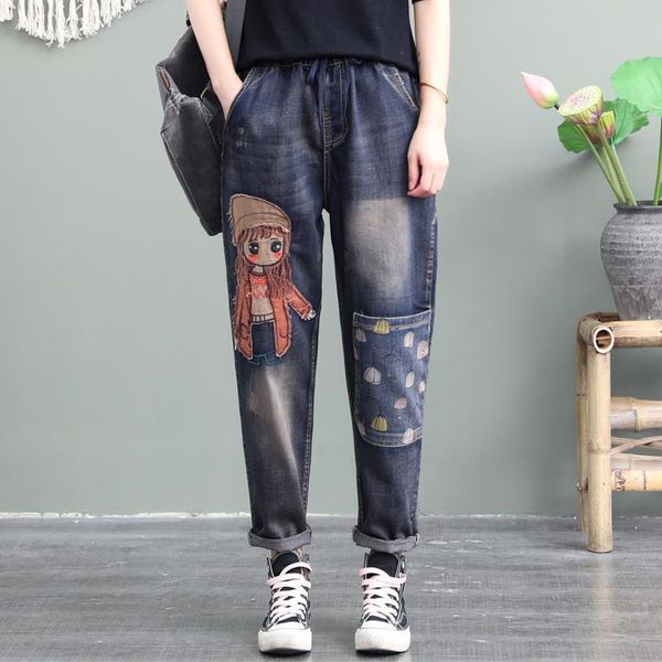 jeans cartoon girl patch embroidery jeans women's loose large size printing big pockets elastic waist harem pants long pants, Blue
jeans cartoon girl patch embroidery jeans women's loose large size printing big pockets elastic waist harem pants long pants, Blue