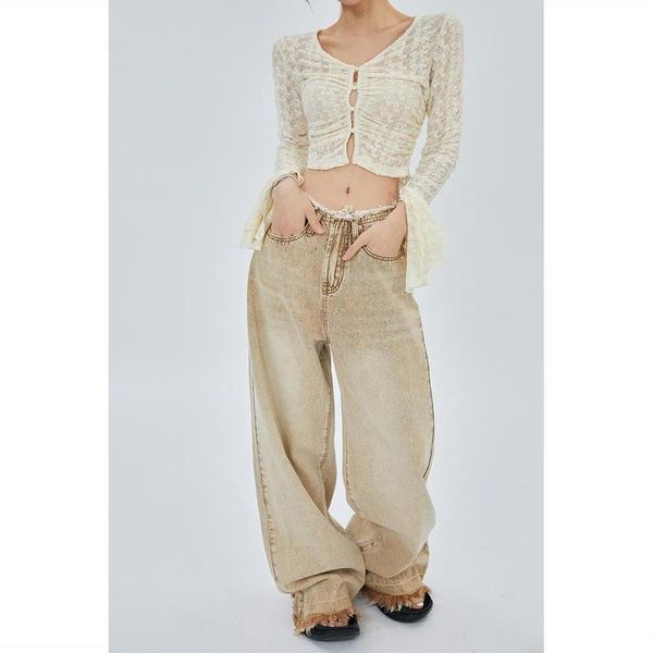 jeans new american style raw edge wide leg pants summer loose high waist straight jeans retro casual streetwear jeans for women, Blue
jeans new american style raw edge wide leg pants summer loose high waist straight jeans retro casual streetwear jeans for women, Blue