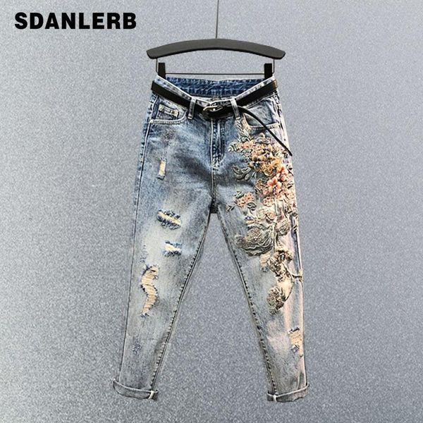 jeans embroidered high waist jeans women's summer heavy industry beads loose slimming holes harem pants cropped baggy denim pants, Blue
jeans embroidered high waist jeans women's summer heavy industry beads loose slimming holes harem pants cropped baggy denim pants, Blue