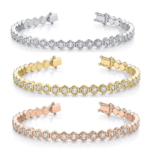 chain geometric hexagon honeycomb cz tennis chain bracelet 16cm 18cm 3 colors cubic zirconia jewelry 230519, Black