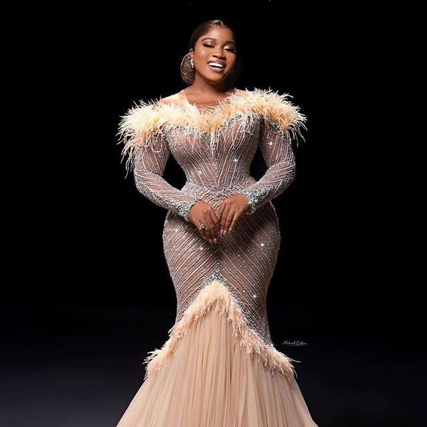 2023 may aso ebi champagne mermaid prom dress beaded crystals feather evening formal party second reception birthday engagement gowns dress, Black
2023 may aso ebi champagne mermaid prom dress beaded crystals feather evening formal party second reception birthday engagement gowns dress, Black