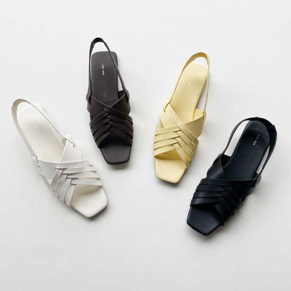 the * row meera genuine leather knitted sandals women's french square open toe flat roman shoes, Black
the * row meera genuine leather knitted sandals women's french square open toe flat roman shoes, Black