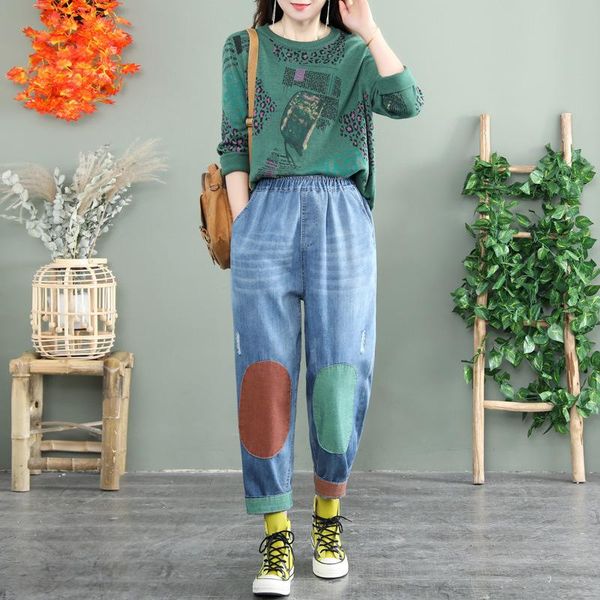 jeans japanese retro distressed color patch rolled edge jeans high waist slimming harlan cropped trousers women's pants 2112728, Blue
jeans japanese retro distressed color patch rolled edge jeans high waist slimming harlan cropped trousers women's pants 2112728, Blue