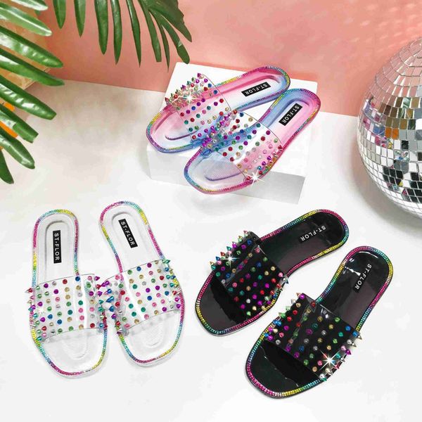 2023 fast fashion transparent crystal color willow nail jelly flat sandals for women, Black
2023 fast fashion transparent crystal color willow nail jelly flat sandals for women, Black
