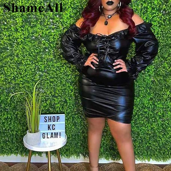 plus size dresses size long puff sleeve ruffle slash neck pu leather pleated mini dress 4xl autumn women party club streetwear 230518, Black
plus size dresses size long puff sleeve ruffle slash neck pu leather pleated mini dress 4xl autumn women party club streetwear 230518, Black