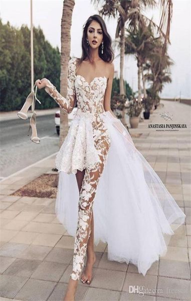 jumpsuit wedding dress with detachable train long sleeves appliqued ruffle illusion lace bridal gown custom made robes de mar2468928, White
jumpsuit wedding dress with detachable train long sleeves appliqued ruffle illusion lace bridal gown custom made robes de mar2468928, White