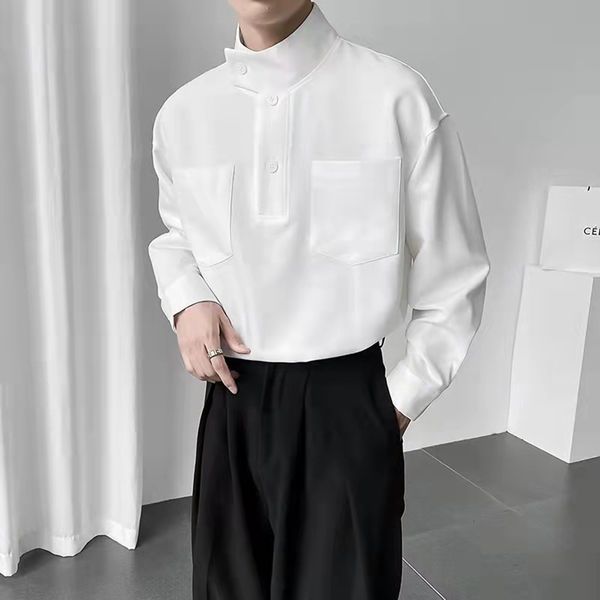 men's casual shirts 223 halfhigh collar solid color long sleeve shirt for men design niche luxury korean clothes loose pullover 23519, White;black
men's casual shirts 223 halfhigh collar solid color long sleeve shirt for men design niche luxury korean clothes loose pullover 23519, White;black