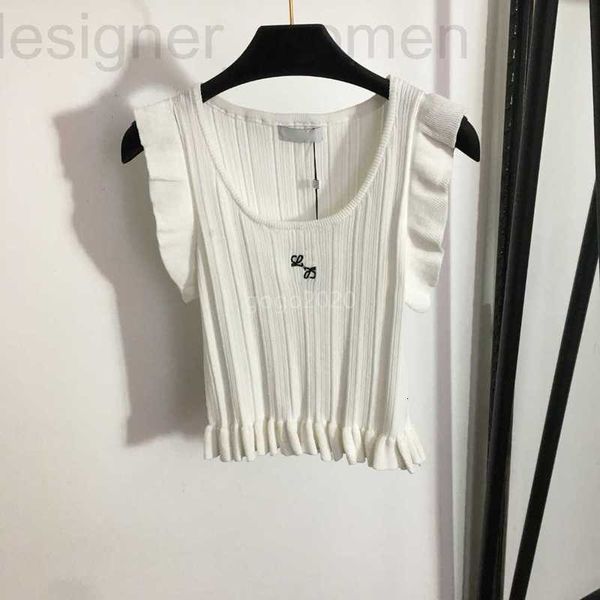 women's t-shirt designer 23ss women tee ruffle knits t shirts with striped embroidered letter girls crop runway brand stretch sleevele, White
women's t-shirt designer 23ss women tee ruffle knits t shirts with striped embroidered letter girls crop runway brand stretch sleevele, White