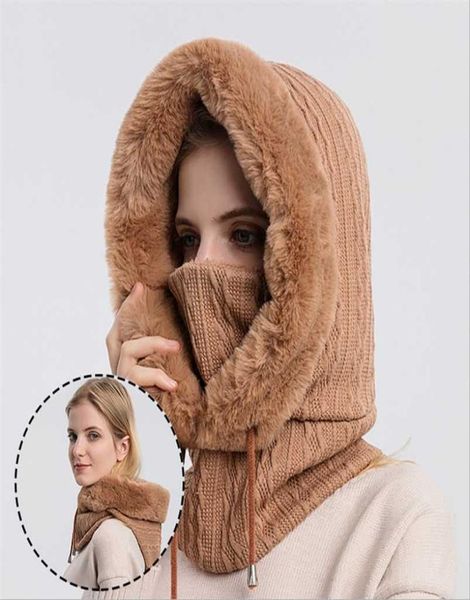 winter cap with mask set hooded for women warm knitted cashmere outdoor ski windproof hat thick plush fluffy beanies breathable 229367237, Blue;gray
winter cap with mask set hooded for women warm knitted cashmere outdoor ski windproof hat thick plush fluffy beanies breathable 229367237, Blue;gray
