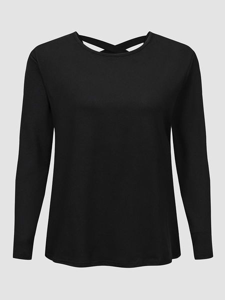 t-shirt finjani spliced lace cut out criss cross back plus size long sleeves crew neck fashion knit tee, Black
t-shirt finjani spliced lace cut out criss cross back plus size long sleeves crew neck fashion knit tee, Black