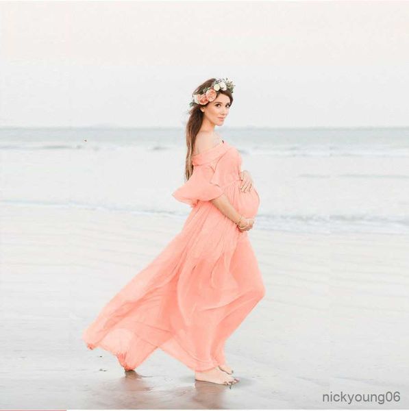 women pgraphy props shoulders maternity solid dress r230519, White