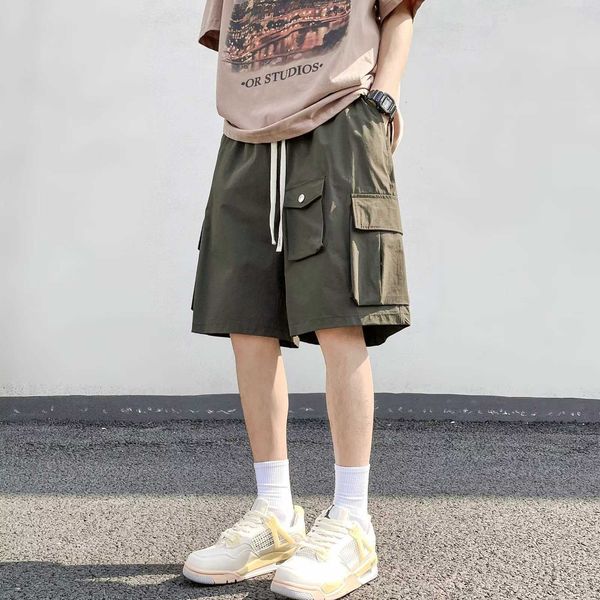 american high street work shorts for men's summer thin functional ruffled and handsome dark black trendy casual loose pants, White;black
american high street work shorts for men's summer thin functional ruffled and handsome dark black trendy casual loose pants, White;black