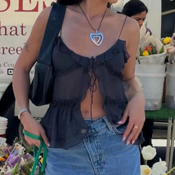 womens tanks camis maemukilabe black mesh seethrough crop vneck front tie up ruffles camis summer holiday backless vest y2k 230519, White
womens tanks camis maemukilabe black mesh seethrough crop vneck front tie up ruffles camis summer holiday backless vest y2k 230519, White