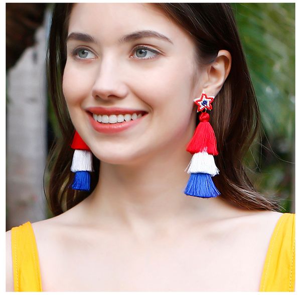 stud retro ethnic wind earrings hand-woven finished red, blue and white five-pointed star tassel earrings female elegant stud earrings, Golden;silver
stud retro ethnic wind earrings hand-woven finished red, blue and white five-pointed star tassel earrings female elegant stud earrings, Golden;silver