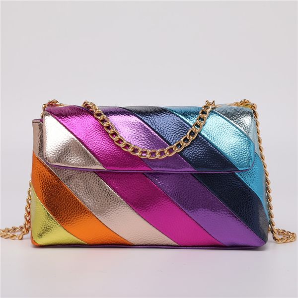 new arrival shiny multi-color stitching pu handbag metallic chain straps rainbow color crossbody bag
new arrival shiny multi-color stitching pu handbag metallic chain straps rainbow color crossbody bag
