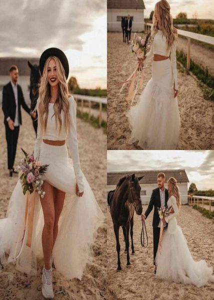 two pieces mermaid wedding dresses boho long sleeve bridal gowns country tulle beach sweep train wedding dress robes3687906, White
two pieces mermaid wedding dresses boho long sleeve bridal gowns country tulle beach sweep train wedding dress robes3687906, White