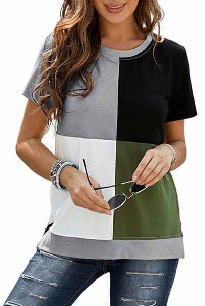 army green colorblock t-shirt with slits 2023 new 63zz#, White
army green colorblock t-shirt with slits 2023 new 63zz#, White