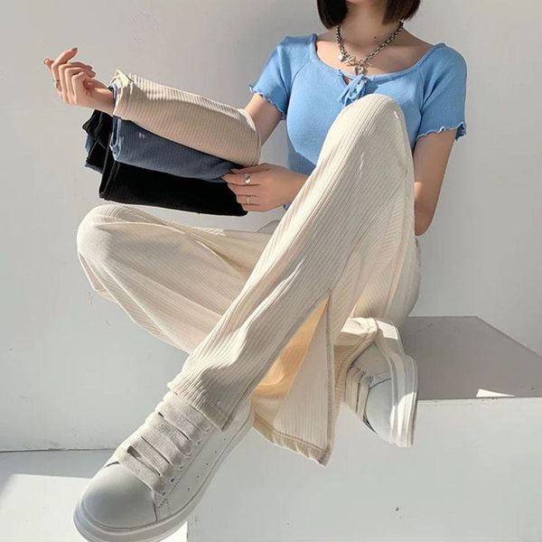 capris black simple foot slit wideleg pants women's spring and summer ice silk cotton elastic high waist loose casual straight pants, Black;white
capris black simple foot slit wideleg pants women's spring and summer ice silk cotton elastic high waist loose casual straight pants, Black;white
