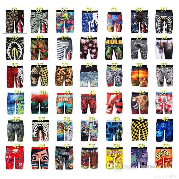 designer boxer shorts mens short pants brand sports underpants tight breathable polyester printed underwear with bags, Black