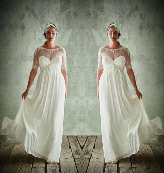 2020 new plus size wedding dresses with half sleeves sheer jewel neck a line lace appliqued bridal gowns chiffon empire waist wedd8809686, White
2020 new plus size wedding dresses with half sleeves sheer jewel neck a line lace appliqued bridal gowns chiffon empire waist wedd8809686, White