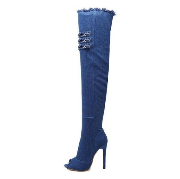 2018 new fashion women hole denim high heels over the knee boots spring summer peep toe thigh high boots botas w1677289, Black
2018 new fashion women hole denim high heels over the knee boots spring summer peep toe thigh high boots botas w1677289, Black