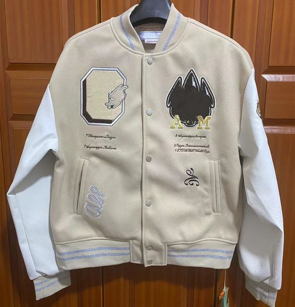designer men's jacket offss brand white high version coat heavy industry hand embroidered stitching bomber baseball suit leather long s, Black;brown
designer men's jacket offss brand white high version coat heavy industry hand embroidered stitching bomber baseball suit leather long s, Black;brown