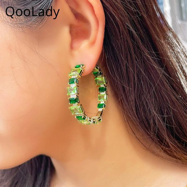 huggie qoolady classic princess cut green cubic zirconia yellow gold women jewelry big circle round hoop earring for dancing party e252, Golden;silver
huggie qoolady classic princess cut green cubic zirconia yellow gold women jewelry big circle round hoop earring for dancing party e252, Golden;silver
