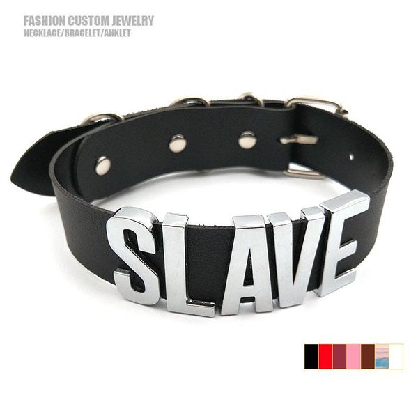 necklaces black wide leather choker collar silver color large letters slave custom name necklaces for women men personalized jewelry
necklaces black wide leather choker collar silver color large letters slave custom name necklaces for women men personalized jewelry