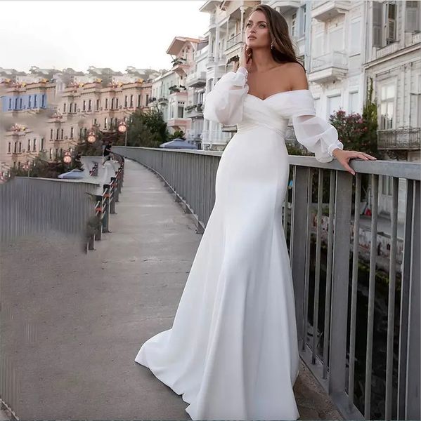 satin mermaid wedding dresses 2023 long fuff sleeve beach bride off the shoulder boho bridal gowns vestidos de noiva, White
satin mermaid wedding dresses 2023 long fuff sleeve beach bride off the shoulder boho bridal gowns vestidos de noiva, White