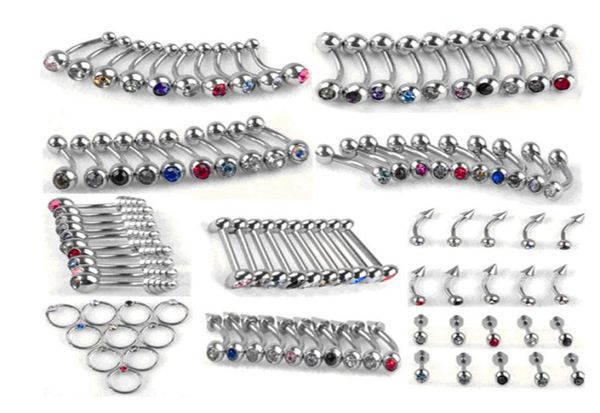 100pcs set punk stainless steel crystal tongue belly lip eyebrow nose barbell rings body piercing jewelry 10 styles accessories4321947, Silver
100pcs set punk stainless steel crystal tongue belly lip eyebrow nose barbell rings body piercing jewelry 10 styles accessories4321947, Silver