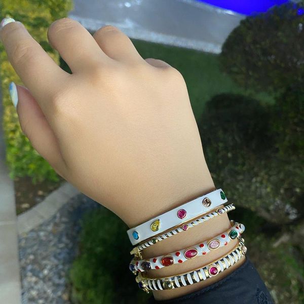 bangle gold color trendy women jewelry open adjusted band colorful cz white enamel bangle, Black
bangle gold color trendy women jewelry open adjusted band colorful cz white enamel bangle, Black