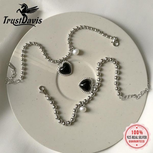 bangle trustdavis luxury 925 sterling silver fashion romantic heart natural pearls charm bracelet for women wedding fine jewelry ds562, Black
bangle trustdavis luxury 925 sterling silver fashion romantic heart natural pearls charm bracelet for women wedding fine jewelry ds562, Black