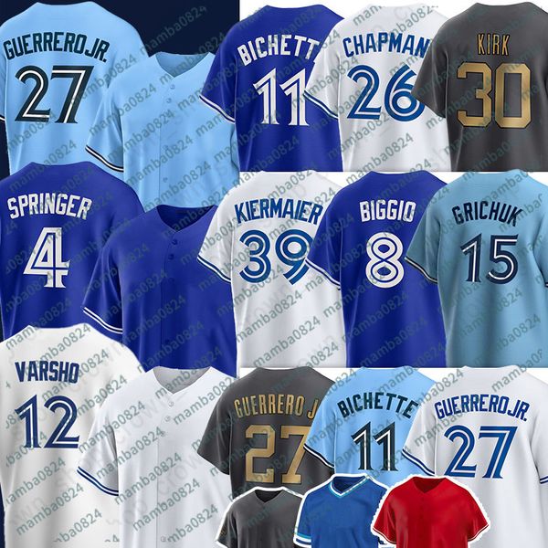 27 vladimir guerrero jr. baseball jerseys george springer blue jays daulton varsho bo bichette matt chapman kevin kiermaier cavan biggio whi, Blue;black
27 vladimir guerrero jr. baseball jerseys george springer blue jays daulton varsho bo bichette matt chapman kevin kiermaier cavan biggio whi, Blue;black