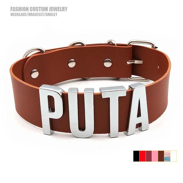 necklaces silver color large letter puta custom name necklaces for women men personalized brown leather choker collar cosplay jewelry
necklaces silver color large letter puta custom name necklaces for women men personalized brown leather choker collar cosplay jewelry