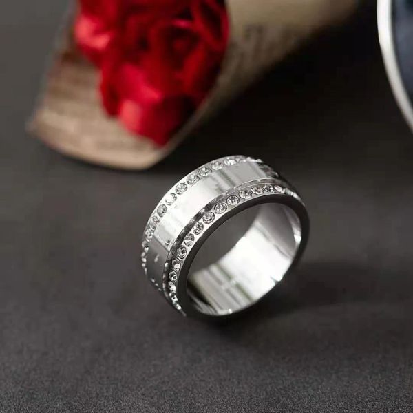 double row diamond ring fashion couple titanium steel waterproof jewelry supply, Silver
double row diamond ring fashion couple titanium steel waterproof jewelry supply, Silver