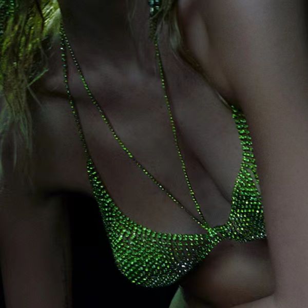 erotic shiny bikini green rhinestone bra chain underwear body chain rhinestone stage nightclub performance clothes 1206, Silver
erotic shiny bikini green rhinestone bra chain underwear body chain rhinestone stage nightclub performance clothes 1206, Silver