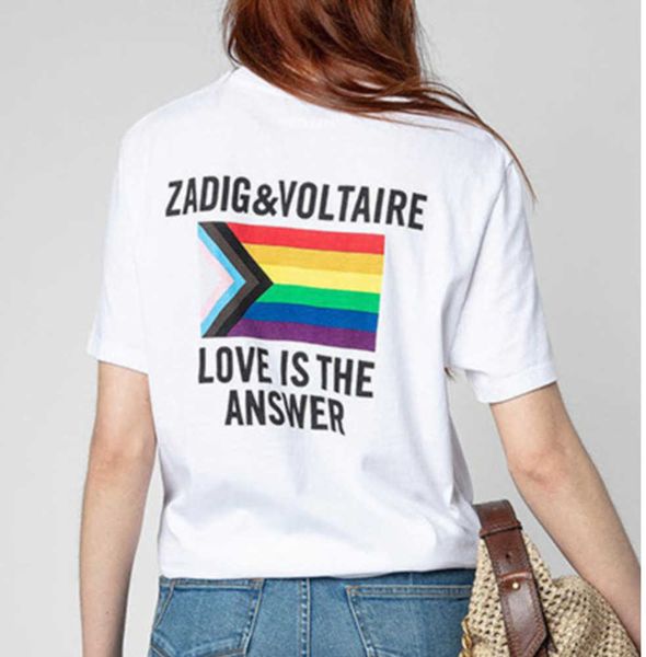 23ss zadig voltaire summer cotton new designer t shirt rainbow gradual color alphabet print big flag behind women fashion short sleeve beach, White
23ss zadig voltaire summer cotton new designer t shirt rainbow gradual color alphabet print big flag behind women fashion short sleeve beach, White