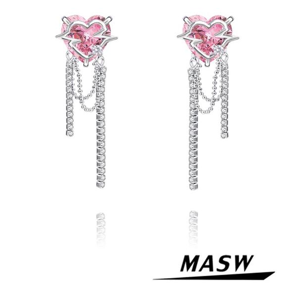 knot masw aaa zircon pink heart earrings for women jewelry luxury design brass chain dangle earrings sale, Silver
knot masw aaa zircon pink heart earrings for women jewelry luxury design brass chain dangle earrings sale, Silver